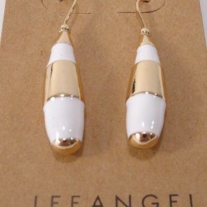 Lee Angel Shiny Gold White Enamel Drop Earrings NWT 98